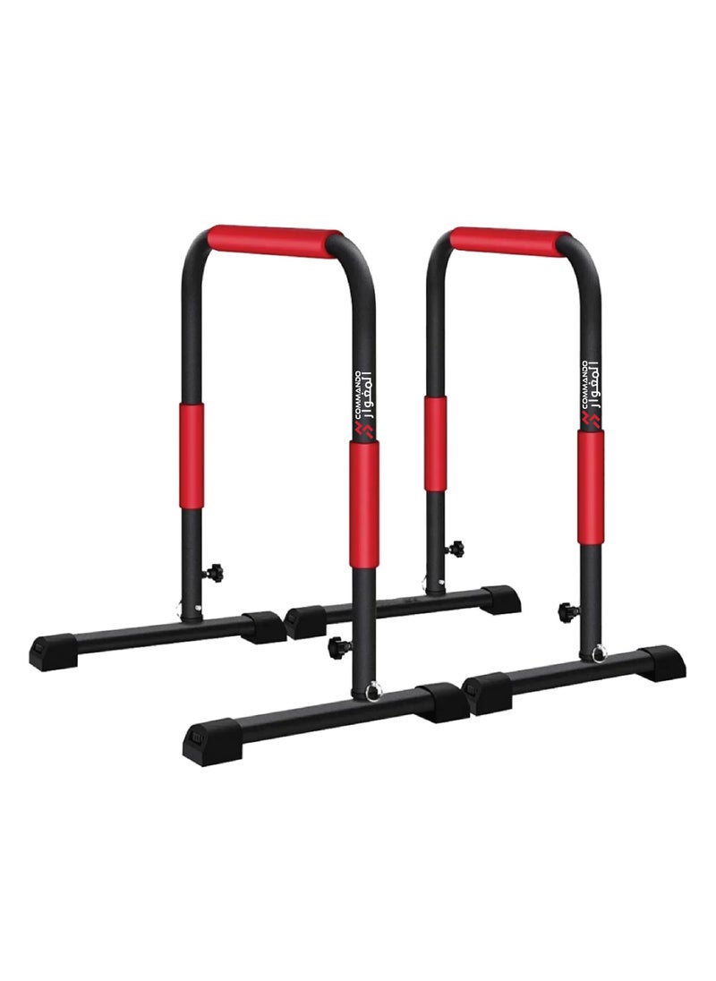 COMMANDO Pair of Parallel Bars for Bodyweight and Calisthenics Exercises with Adjustable Length and Soft Foam Covered Handles  - Image 1
