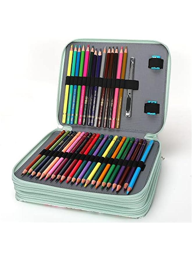 Arabest Large Capacity Colored Pencil Holder with Zipper Closure in Twill Fabric - Organize Watercolor Pens, Markers, and Artist Supplies (Green Rose)  - Image 4
