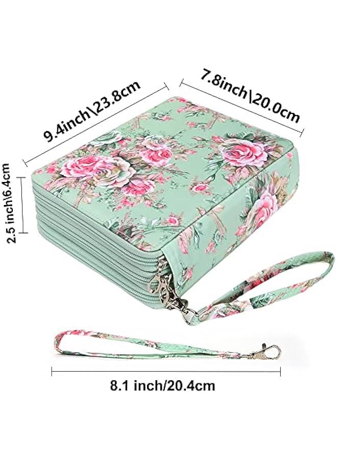 Arabest Large Capacity Colored Pencil Holder with Zipper Closure in Twill Fabric - Organize Watercolor Pens, Markers, and Artist Supplies (Green Rose)  - Image 2