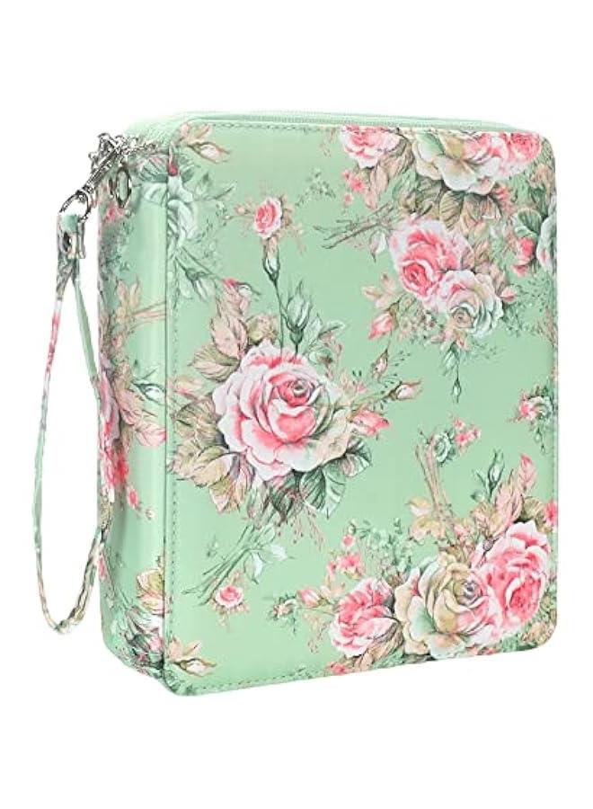 Arabest Large Capacity Colored Pencil Holder with Zipper Closure in Twill Fabric - Organize Watercolor Pens, Markers, and Artist Supplies (Green Rose)  - Image 1