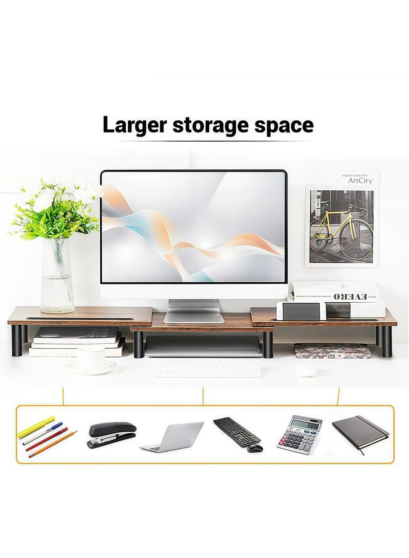 فلاشهوك حامل شاشة مزدوج، حامل شاشة بطول وزاوية قابلين للتعديل، حامل شاشة خشبي للمكتب، حامل شاشة لشاشتين مع مساحة تخزين - Image 2