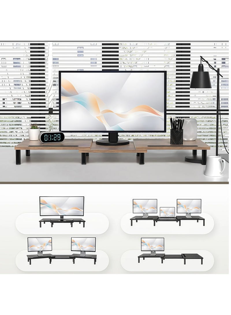 فلاشهوك حامل شاشة مزدوج، حامل شاشة بطول وزاوية قابلين للتعديل، حامل شاشة خشبي للمكتب، حامل شاشة لشاشتين مع مساحة تخزين - Image 3