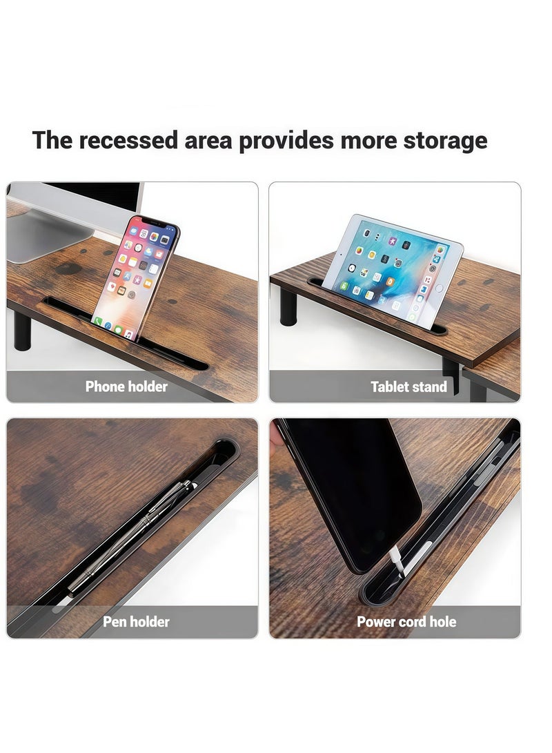 فلاشهوك حامل شاشة مزدوج، حامل شاشة بطول وزاوية قابلين للتعديل، حامل شاشة خشبي للمكتب، حامل شاشة لشاشتين مع مساحة تخزين - Image 4