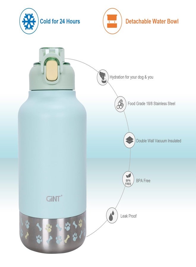 GiNT 37oz Insulated Stainless Steel Dog & Human Water Bottle | Leakproof Travel Dispenser with Detachable 10oz Bowl, 24H Cold/12H Hot, Carrying Case for Walking, Hiking,Camping & Outdoor Travel(Green) - Image 5
