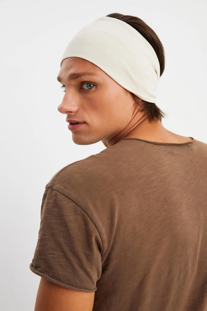 Butikgiz Beige Men's Cotton Combed Comb, Non-Slip, Ultra Light, Sport Wide Headband Bandana Buff