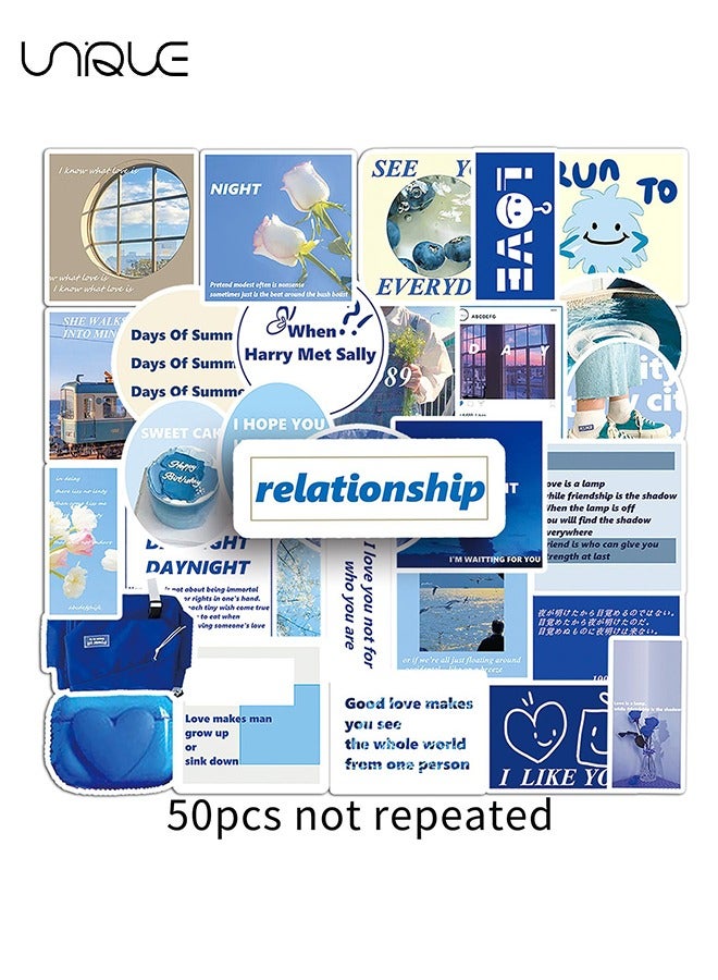 يونيك 50 قطعة من ملصقات موضوع خربش زرقاء - ملصقات فينيل مقاومة للماء لزجاجات المياه كمبيوتر محمول هاتف غيتار كمبيوتر ، هدايا للمراهقين والفتيات والمعجبين - Image 1