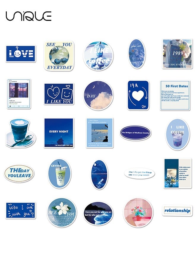 يونيك 50 قطعة من ملصقات موضوع خربش زرقاء - ملصقات فينيل مقاومة للماء لزجاجات المياه كمبيوتر محمول هاتف غيتار كمبيوتر ، هدايا للمراهقين والفتيات والمعجبين - Image 2