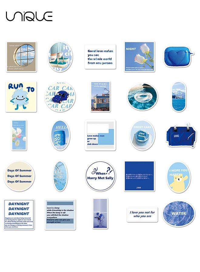 يونيك 50 قطعة من ملصقات موضوع خربش زرقاء - ملصقات فينيل مقاومة للماء لزجاجات المياه كمبيوتر محمول هاتف غيتار كمبيوتر ، هدايا للمراهقين والفتيات والمعجبين - Image 3