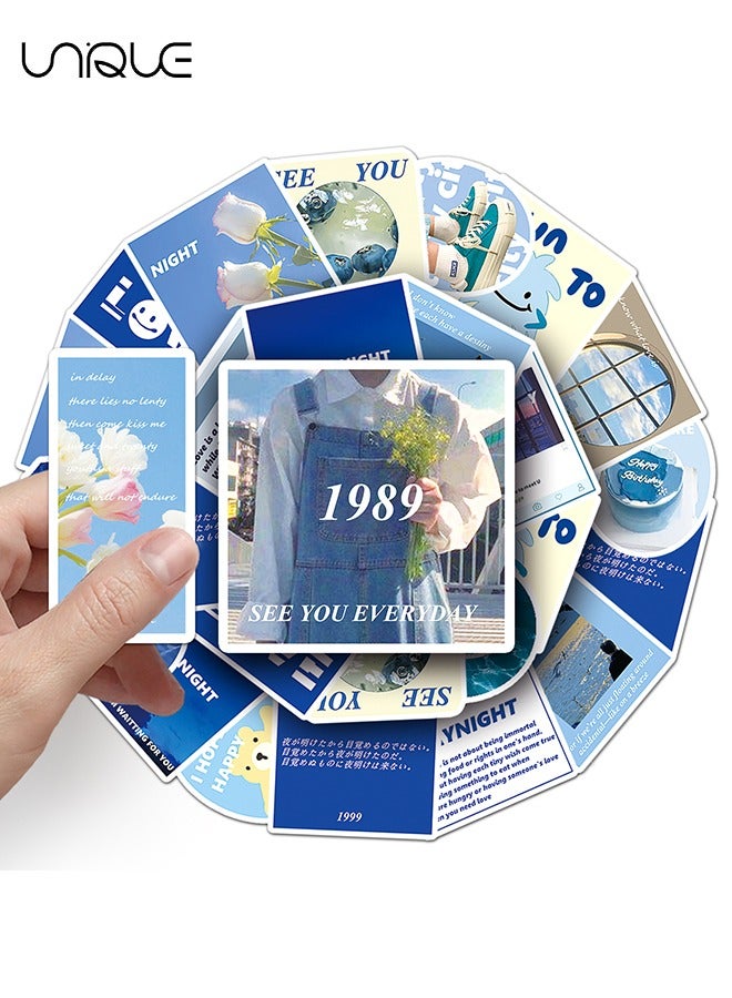 يونيك 50 قطعة من ملصقات موضوع خربش زرقاء - ملصقات فينيل مقاومة للماء لزجاجات المياه كمبيوتر محمول هاتف غيتار كمبيوتر ، هدايا للمراهقين والفتيات والمعجبين - Image 4