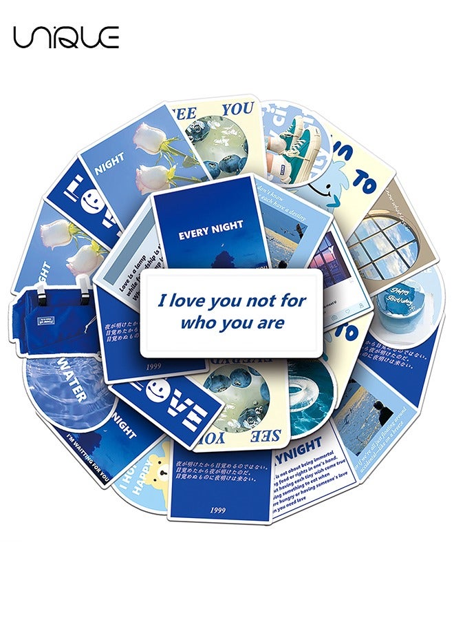 يونيك 50 قطعة من ملصقات موضوع خربش زرقاء - ملصقات فينيل مقاومة للماء لزجاجات المياه كمبيوتر محمول هاتف غيتار كمبيوتر ، هدايا للمراهقين والفتيات والمعجبين - Image 5