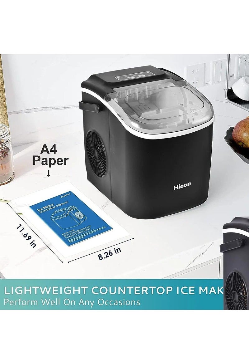 HICON - Hikon Cube Ice Machine, 33 lbs/24 hours, with handle and automatic cleaning function, table top with ice scoop for home kitchen, bars, tea and coffee shops (plastic) - Image 1