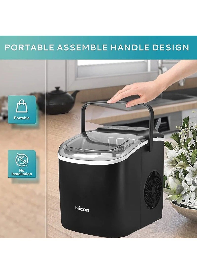 HICON - Hikon Cube Ice Machine, 33 lbs/24 hours, with handle and automatic cleaning function, table top with ice scoop for home kitchen, bars, tea and coffee shops (plastic) - Image 1
