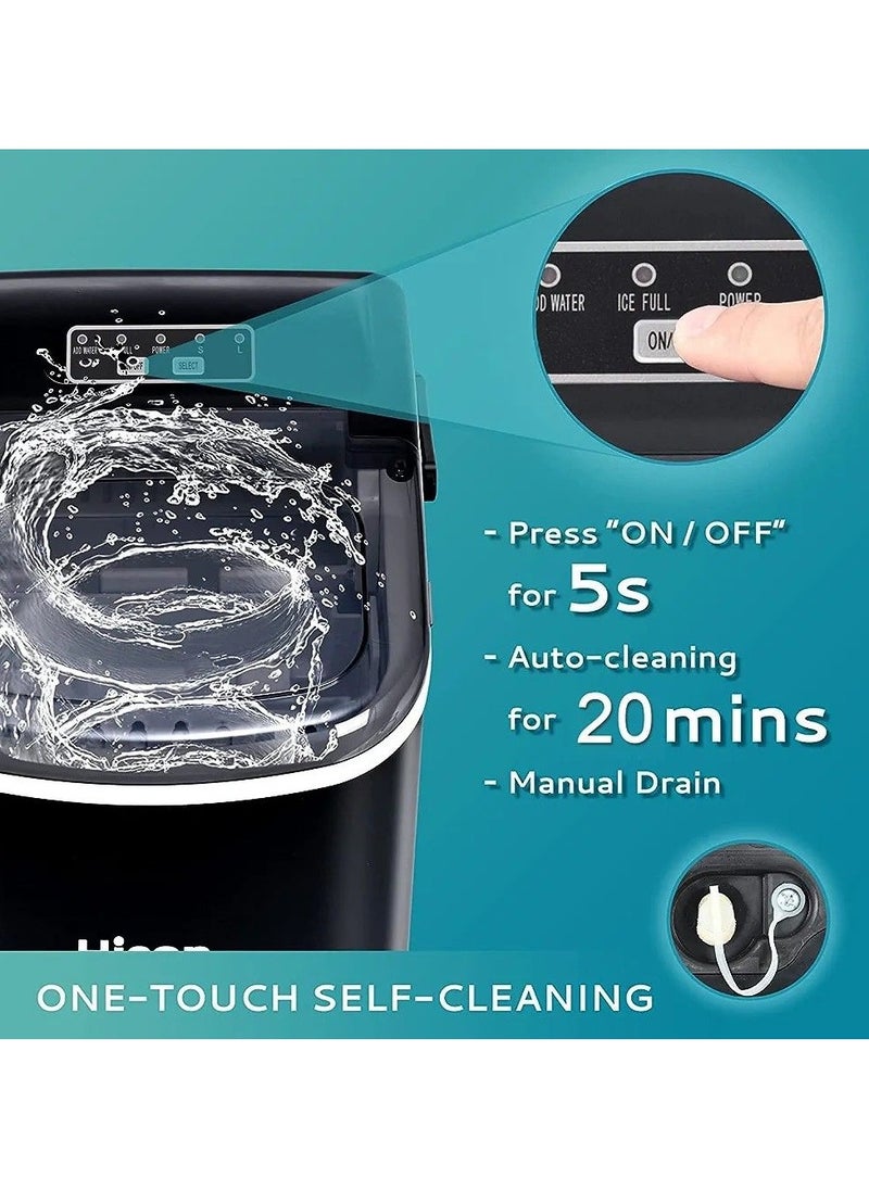 HICON - Hikon Cube Ice Machine, 33 lbs/24 hours, with handle and automatic cleaning function, table top with ice scoop for home kitchen, bars, tea and coffee shops (plastic) - Image 1