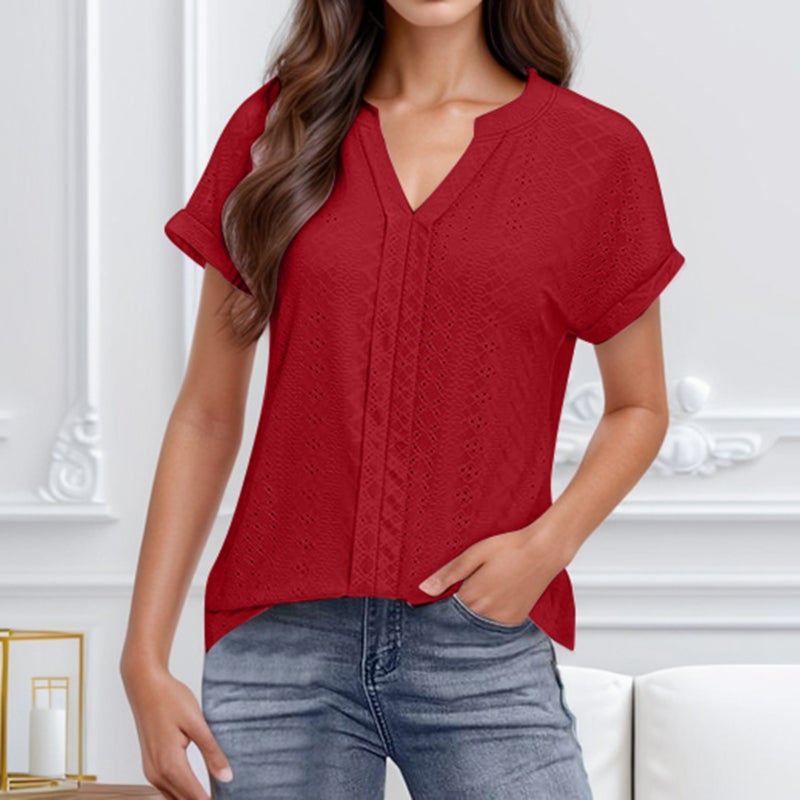 Women's V-Neck Short Sleeve Cutout T-Shirt - Image 4