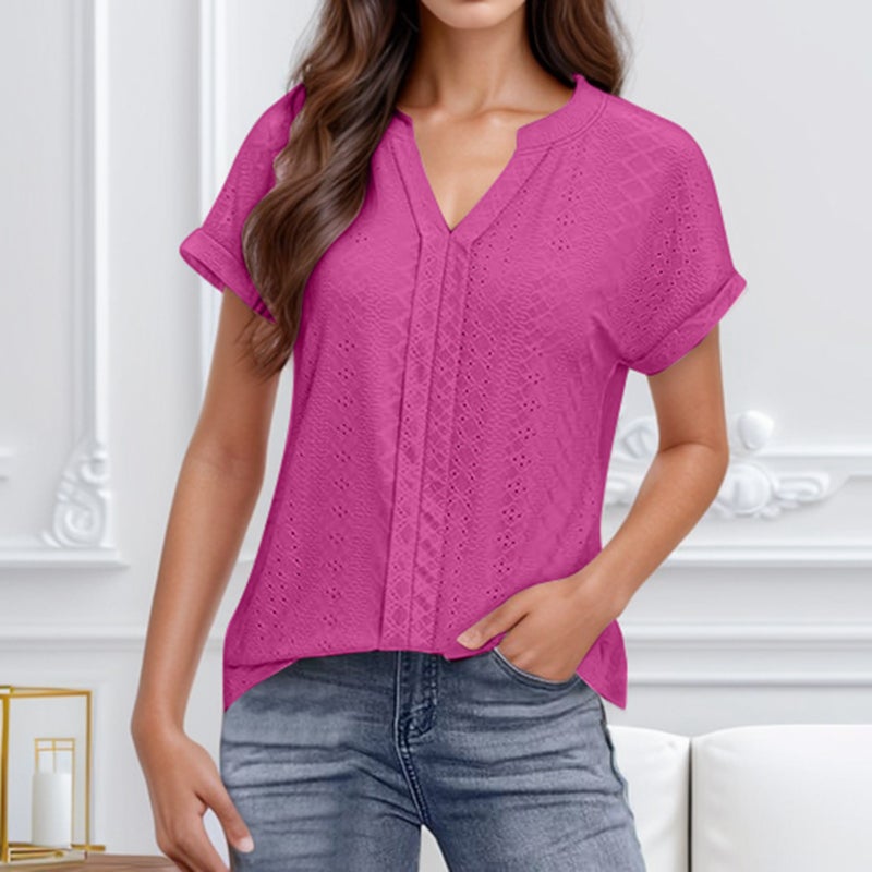Women's V-Neck Short Sleeve Cutout T-Shirt - Image 2