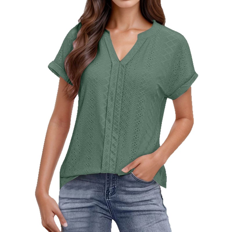 Women's V-Neck Short Sleeve Cutout T-Shirt - Image 5