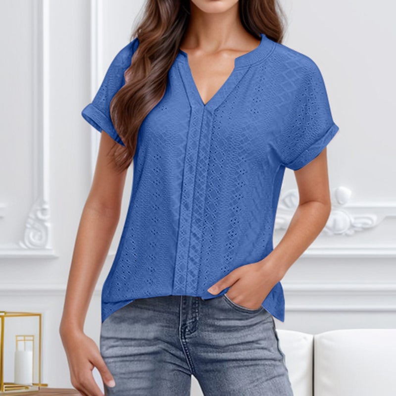 Women's V-Neck Short Sleeve Cutout T-Shirt - Image 3