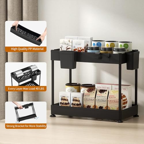 Smart Saver 2 TierUnder Sink Counter Organizer with slider for Cabinet Countertop Kitchen Black | Spice Jars & Racks | Kitchen Storage & Organization Shelf Baskets Dining & Bar, Bathroom - Image 3
