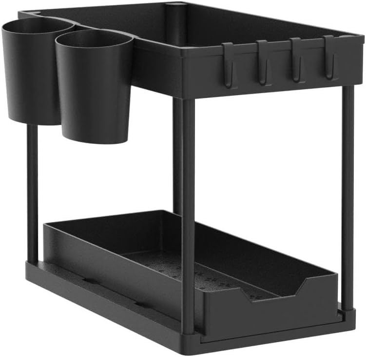 Smart Saver 2 TierUnder Sink Counter Organizer with slider for Cabinet Countertop Kitchen Black | Spice Jars & Racks | Kitchen Storage & Organization Shelf Baskets Dining & Bar, Bathroom - Image 2