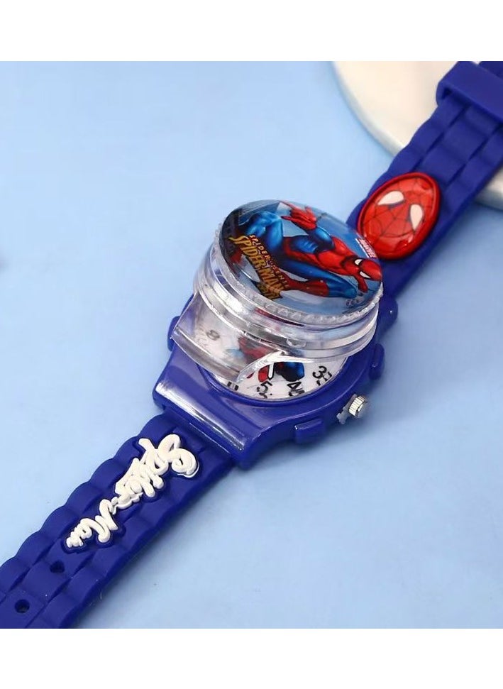 MARVEL - Blue Spiderman Cartoon Flip Cover Children's Watch (The Cover Can Turn) - Image 1
