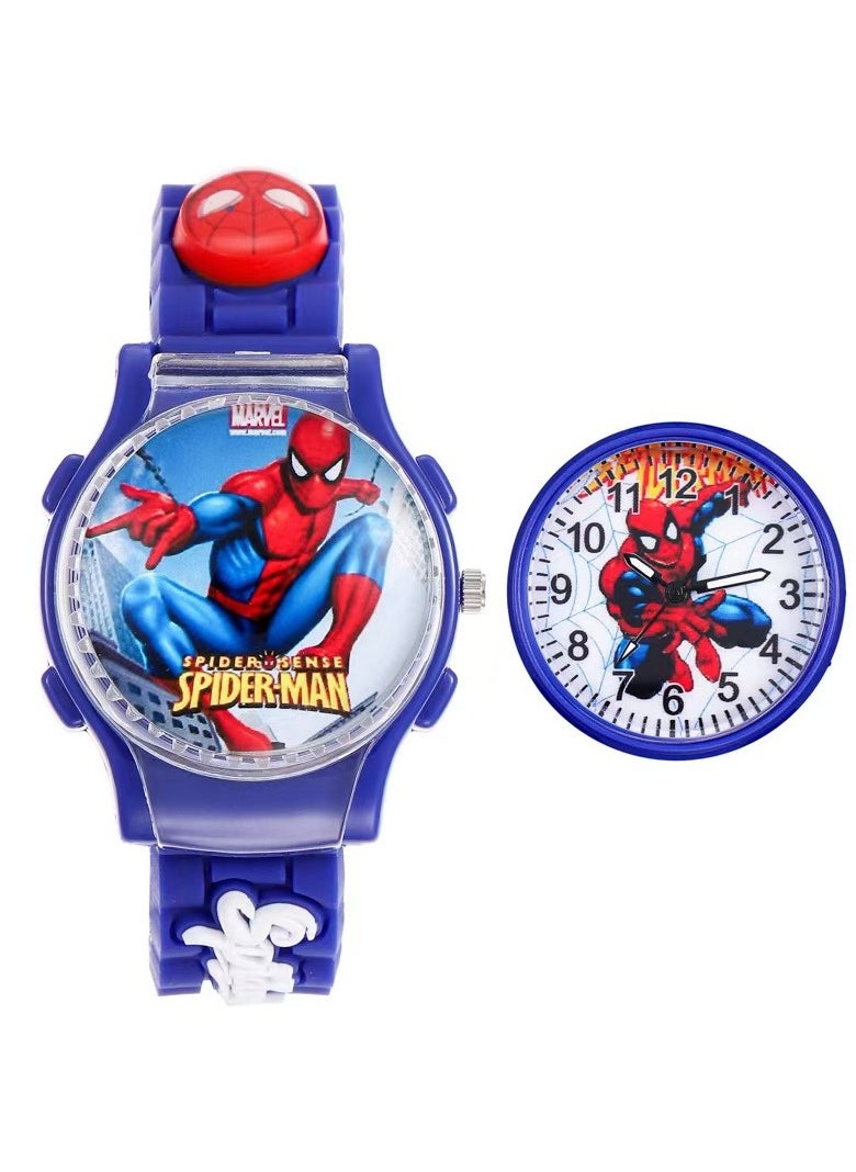 MARVEL - Blue Spiderman Cartoon Flip Cover Children's Watch (The Cover Can Turn) - Image 1