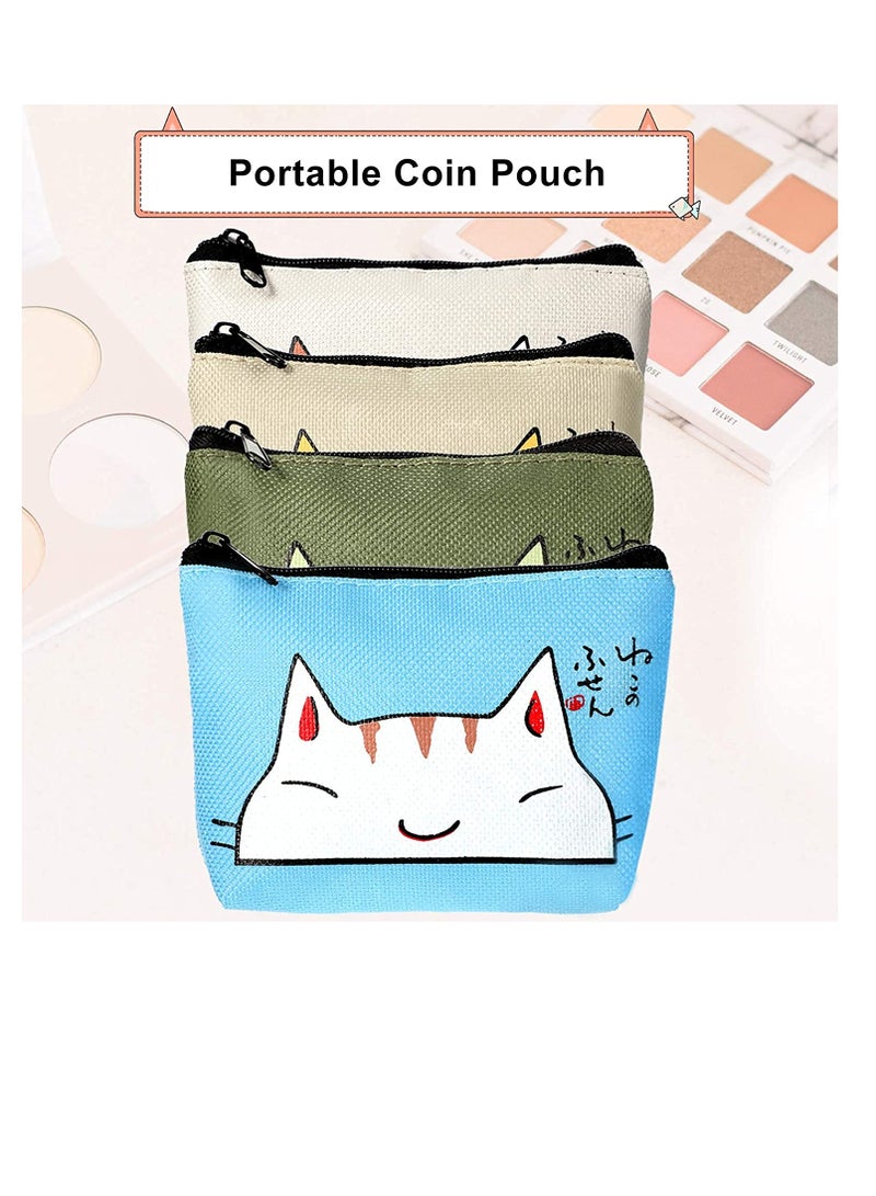 Women Wallet Set, 4 Pieces Zipper Coin Pouch for Cards, Keys, and Accessories, Waterproof Oxford Cloth, Stylish Cat Design Clutch and Key Case - Image 3