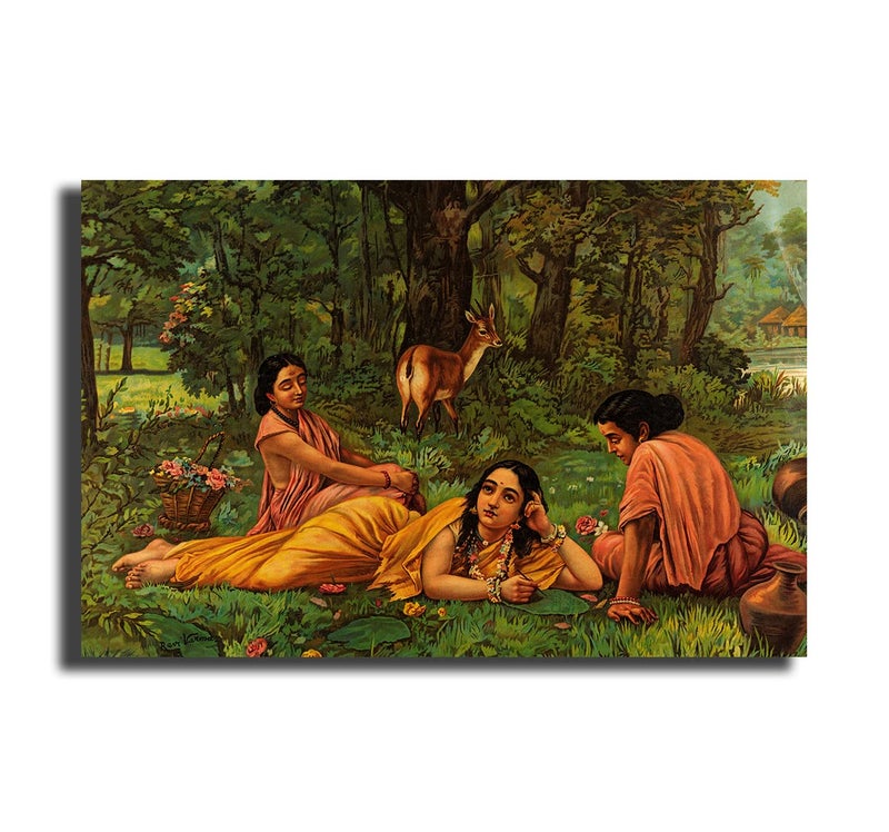 Sikhash Raja Ravi Varma Canvas Painting, Indian Art, Famous Artist, Wall Art for Living Room, Unframed, Multicolor, 23x15 inches - Image 1