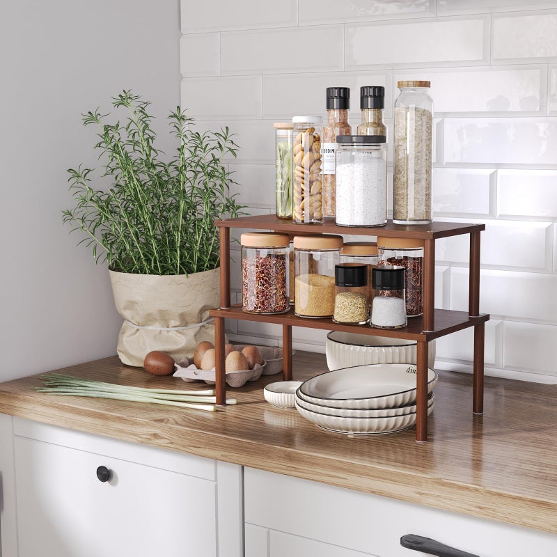 VERTORGAN Cabinet Organizer Shelf(Set of 2),Kitchen Counter Shelves,Bamboo Spice Rack Countertop and Cabinet,Stackable Expandable,Large(Brown) - Image 5