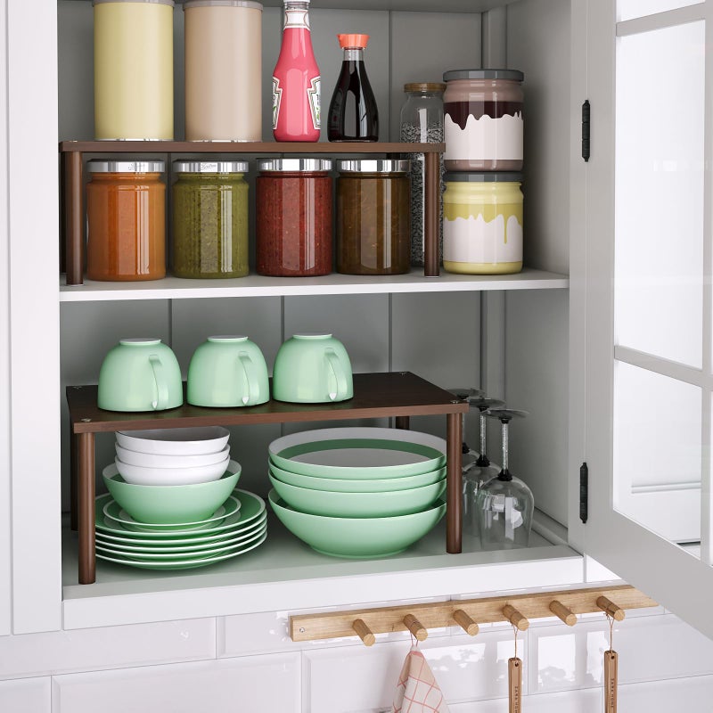 VERTORGAN Cabinet Organizer Shelf(Set of 2),Kitchen Counter Shelves,Bamboo Spice Rack Countertop and Cabinet,Stackable Expandable,Large(Brown) - Image 2