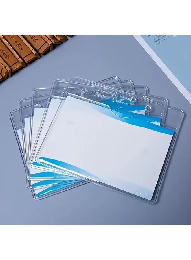 10 Pcs Transparent PVC ID Card Holders With White Border And Blue Label Slot For Office Library Hospital Badges Durable Plastic Sleeves Bulk ID Case Compatible With ID Drive License - Image 1