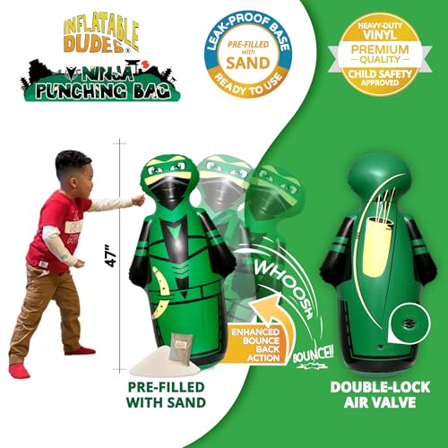 INFLATABLE DUDES Ninja Toy 47 Inches -Kids Punching Bag | Already Filled with Sand| Bop Bag | Inflatable Bopper | Boxing | Ninja Birthday Party | Party Decorations | Punching Bag for Kids- (Archy) - Image 3