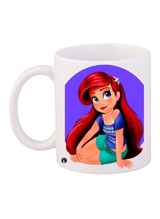 Cartoon Girl Printed Ceramic Coffee Mug White/Blue/Red 11ounce