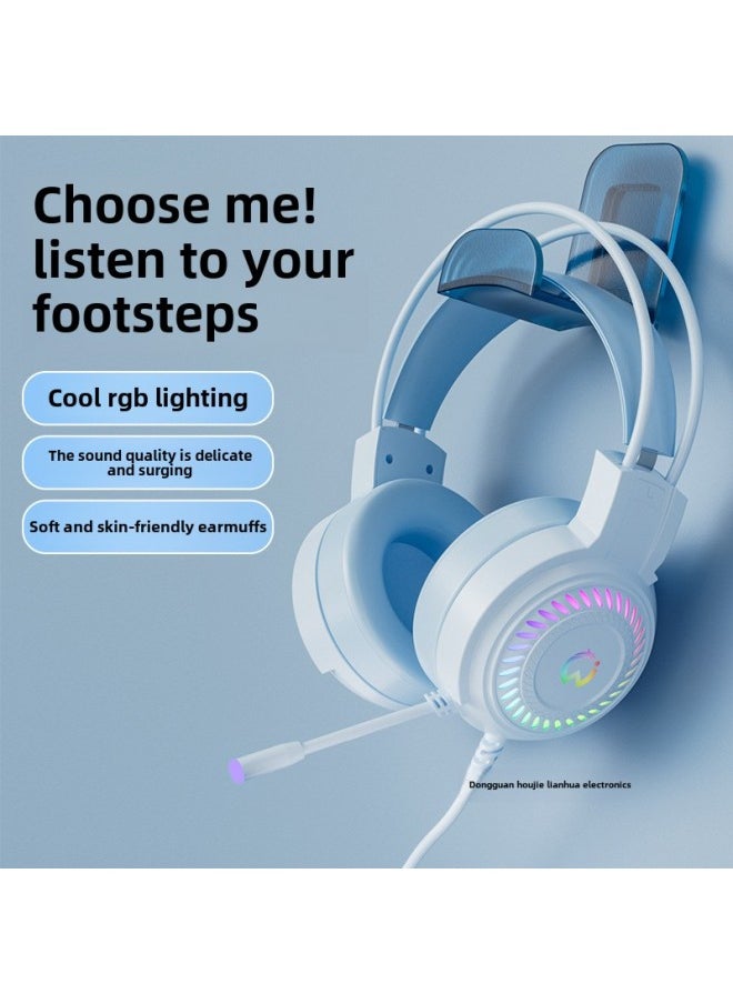 Generic - Computer Headset With Microphone Gaming Desktop Special Wired Microphone Laptop Headset Bluetooth-Color:Package 2 Removable Fashionable Cat Ears - Blue Short Microphone Matte Version - Image 1