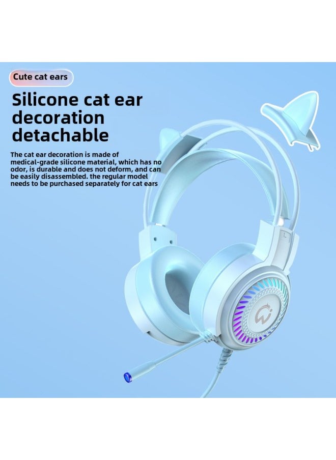 Generic - Computer Headset With Microphone Gaming Desktop Special Wired Microphone Laptop Headset Bluetooth-Color:Package 2 Removable Fashionable Cat Ears - Blue Short Microphone Matte Version - Image 1