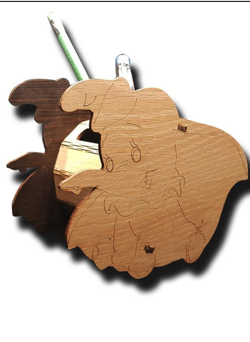 Generic Pencil & pens holder organizer wood elephant dumbo  - Image 2