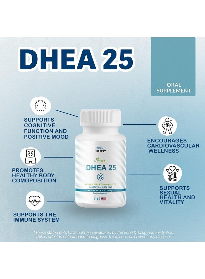 BIOLABS PRO Dhea Supplement For Women and Men, Dhea 25 Supplement for Hormone Balance, Pure Dhea Supplements Gluten Free, Dhea For Men Maximum Strength Formulation, Vegetarian Capsules (60 Caps - 2-Month Supply) - Image 3