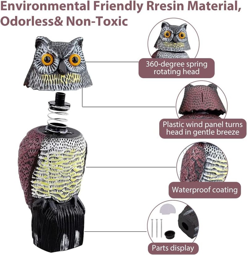 HASTHIP ® Outdoor Bird Repellent Devices - Bird/Pigeon Deterrent Scare Devices - Pigeon Repellent for Balcony - 360 Degree Rotating Head - Owl Decoys to Scare Bird - Pigeon Repellent for Garden & Yard - Image 3