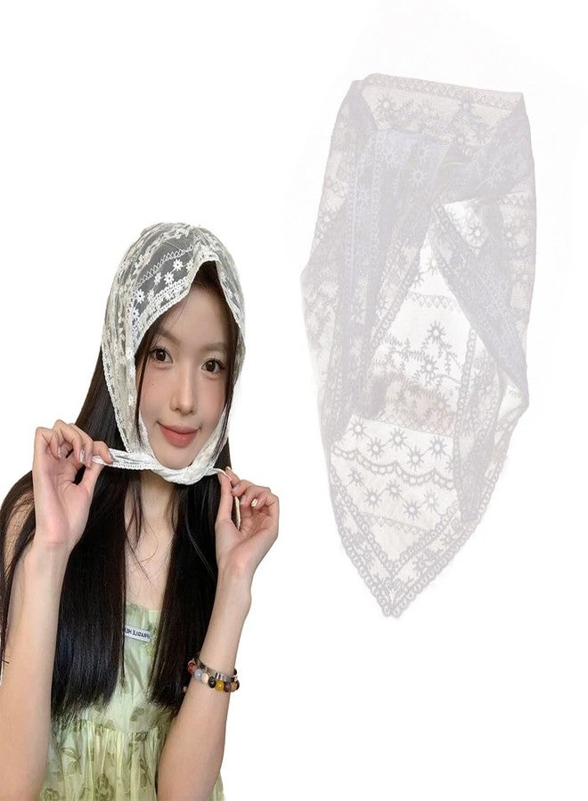 Yreamont Women's Floral Lace Headwrap Headband for Women White Floral Headwrap Headbands for Women Hair Bandana Scarf Wedding Hair Accessories for Women White Lace Hair Scarf Wrap for Women Party Headpiece - Image 1