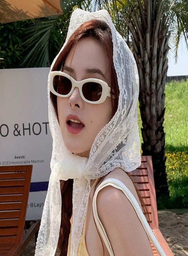 Yreamont Women's Floral Lace Headwrap Headband for Women White Floral Headwrap Headbands for Women Hair Bandana Scarf Wedding Hair Accessories for Women White Lace Hair Scarf Wrap for Women Party Headpiece - Image 2