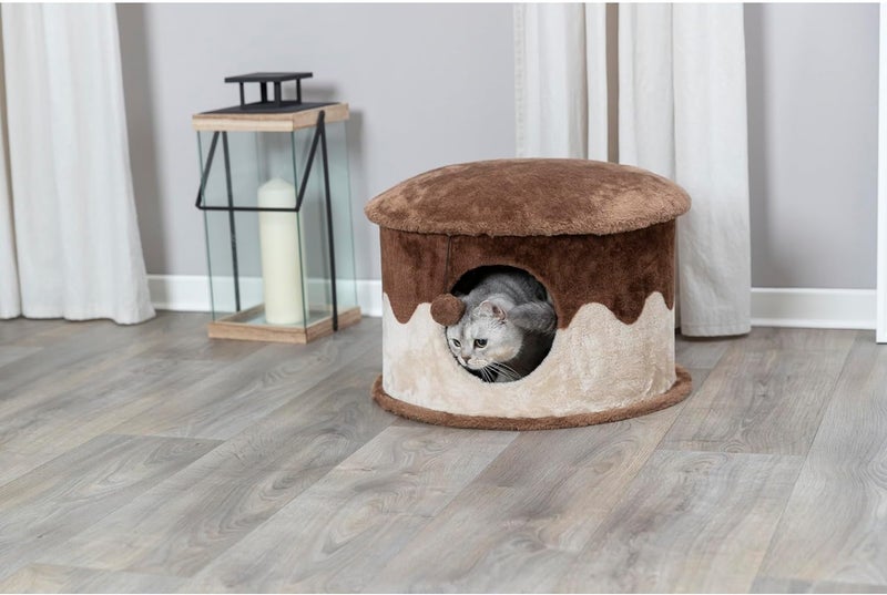 Trixie Cozy Cat Condo with Dangling Cat Toy,Brown,Small (20 x 13 in.) - Image 3