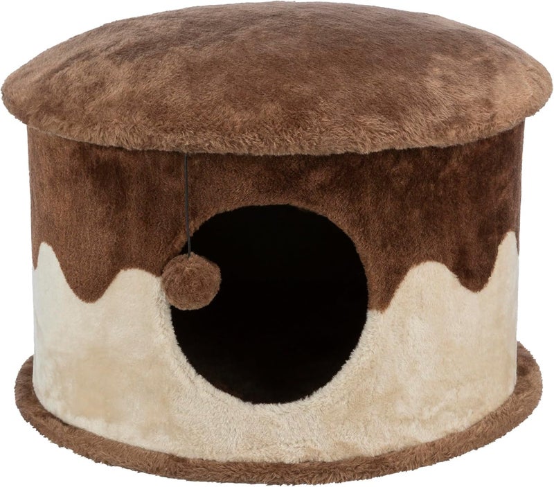 Trixie Cozy Cat Condo with Dangling Cat Toy,Brown,Small (20 x 13 in.) - Image 1