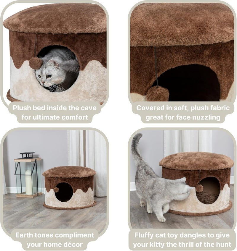 Trixie Cozy Cat Condo with Dangling Cat Toy,Brown,Small (20 x 13 in.) - Image 4