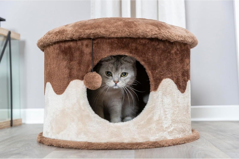 Trixie Cozy Cat Condo with Dangling Cat Toy,Brown,Small (20 x 13 in.) - Image 2