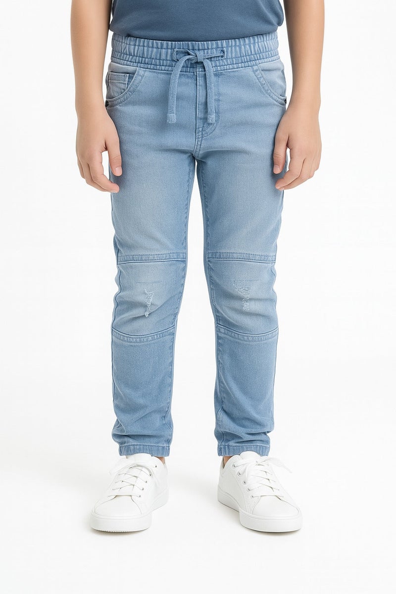 أزياء M & H بنطال جينز أزرق فاتح بتفاصيل للأطفال - Image 1