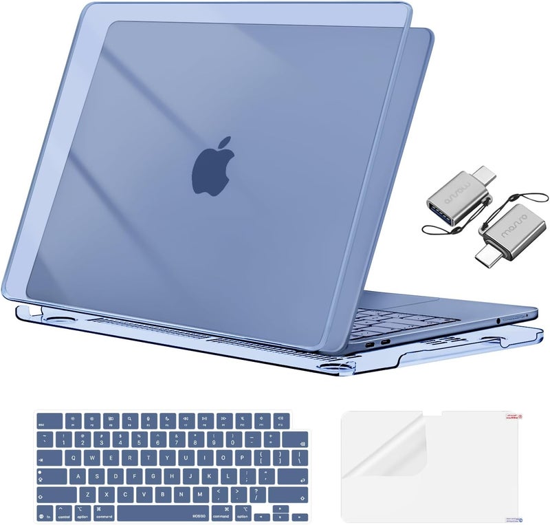 موسيسو غطاء مقاوم للتشقق من MOSISO متوافق مع حافظة MacBook Neo مقاس 13 بوصة طراز 2026 A3404 مع شريحة A18 Pro، غلاف صلب واقي وغطاء لوحة مفاتيح وفيلم شاشة ونوع C، نيلي بلوري - Image 1