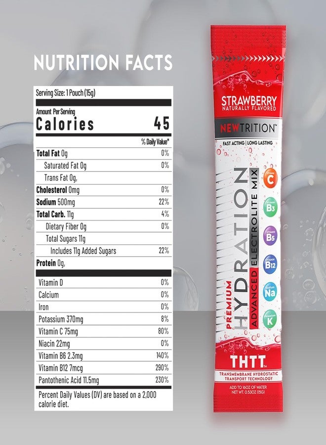 NewTrition® Hydration Powder - Pack of 48 Electrolyte Powder Packets, Naturally Flavored Hydrating Packets for Water, Fast Acting Electrolytes with Vitamins, Lime, Strawberry, Orange, Wild Berry - Image 4