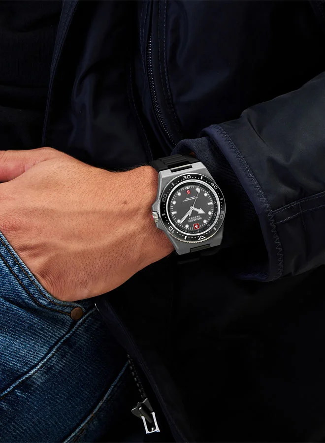 SWISS MILITARY HANOWA Ocean Pioneer Watch For Men With Black Silicone Strap - 45 mm