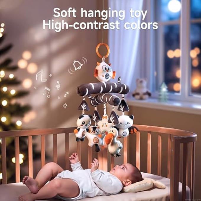 TUMAMA BABY SOFT HANGING STROLLER TOYS 0 3 6 12 MONTHS,ANIMALS CRIB CAR SEAT TOYS, INFANT NEWBORN CRINKLE INFANT RATTLES WITH SQUEAKY SENSORY DEVELOPMENTAL TOY - Image 2