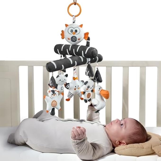 TUMAMA BABY SOFT HANGING STROLLER TOYS 0 3 6 12 MONTHS,ANIMALS CRIB CAR SEAT TOYS, INFANT NEWBORN CRINKLE INFANT RATTLES WITH SQUEAKY SENSORY DEVELOPMENTAL TOY - Image 1