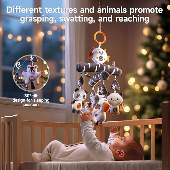 TUMAMA BABY SOFT HANGING STROLLER TOYS 0 3 6 12 MONTHS,ANIMALS CRIB CAR SEAT TOYS, INFANT NEWBORN CRINKLE INFANT RATTLES WITH SQUEAKY SENSORY DEVELOPMENTAL TOY - Image 5
